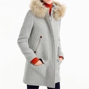 J. Crew Gray Wool Coat with Faux Fur Trim